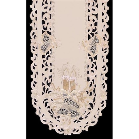 Sinobrite H8675-E Candles & Bells Cream Oval Runner; 14 X 28 In.